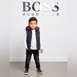 Authentic Hugo Boss boys designer reversible hooded puffer winter vest sz 4